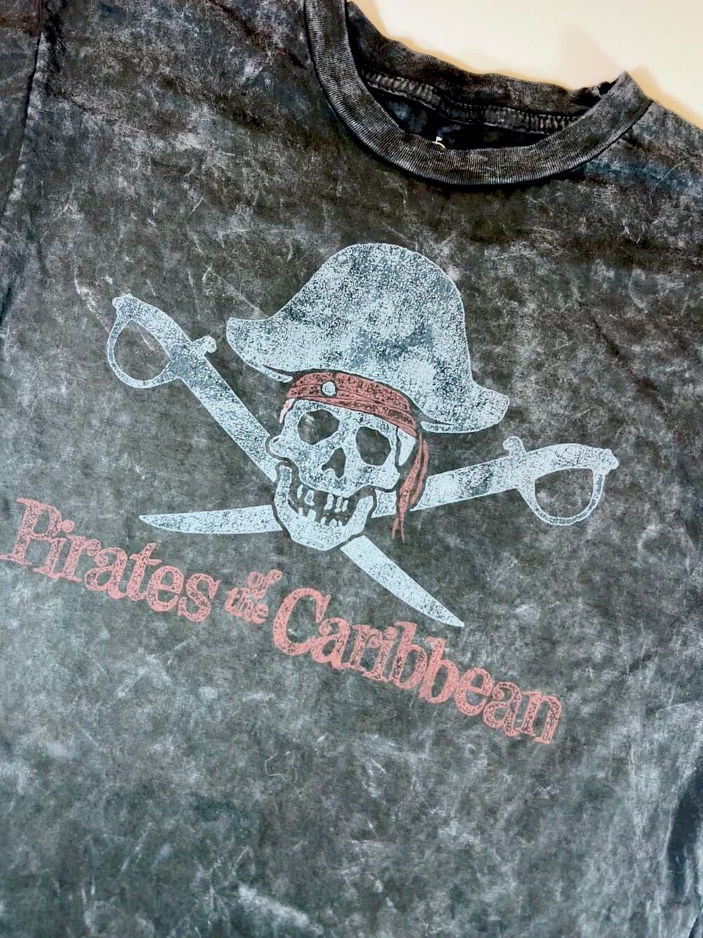 Disney Parks Pirates of the Caribbean Black Acid Wash Adult Tee - NWT